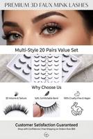 14 paires de faux cils volumineux et effilés, bande courbée, en plateau de présentation, vente en gros pour salons et usage quotidien