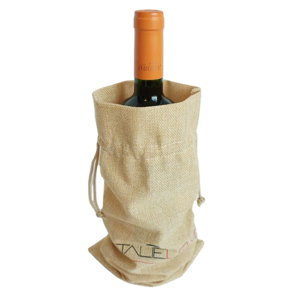 custom logo handbags burlap Reusable Jute Bottle Covers Ropes textile packaging Gift Bags Drawstrings dust bag Wine Bags