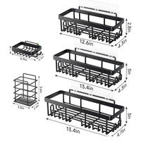 Lot de 6 étagères de salle de bain modernes adhésives antirouille, support de douche mural de grande capacité, étagère de rangement en métal sans perçage