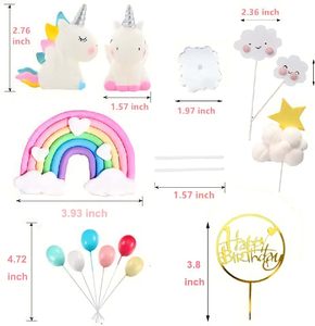 Adorno de Pastel de Unicornio Colorido, Adornos de Pastel de Unicornio Arcoíris <span class=keywords><strong>para</strong></span> <span class=keywords><strong>Niñas</strong></span> con Corazón Arcoíris, Globo de Nube de Unicornio, Decoración de Cumpleaños - Product Image 2