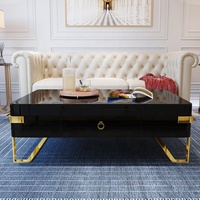 Meubles de salon brillants, 4 pièces, table basse de luxe avec tiroir, pied en acier doré, B005