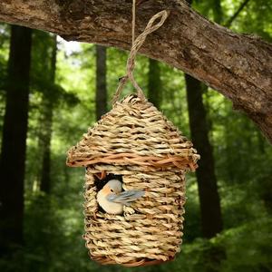 Nichoir en paille fait main, nid suspendu, finition naturelle, ornement de jardin pour oiseaux, décoration extérieure - Product Image 2