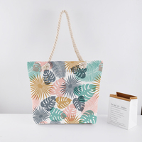 Sac à main en toile imprimé motif feuilles mignonnes d'extérieur Sac de plage réutilisable Rangement Couches de voyage Sac à feuilles portable pour maman