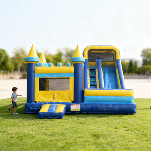 Lâu Đài bouncy <span class=keywords><strong>Inflatable</strong></span> màu xanh ngoài trời PVC nhảy lâu đài với trượt <span class=keywords><strong>Inflatable</strong></span> Combo Thương mại Nhà bị trả lại cho trẻ em - Product Image 1