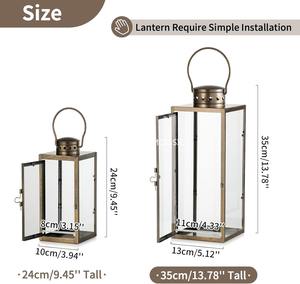 Grandes lanternes décoratives d'extérieur de 13.8 pouces de haut Lanterne rustique en métal avec verre Bougeoir vintage doré pour mariage - Product Image 5