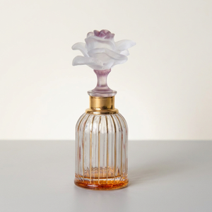 Ribbed Crystal Perfume <b>Bottle</b> 100ml with Floral Cap Gold Collar Screen Printed Frost Cylinder Shape <b>Stopper</b> Sealing - Product Image 1