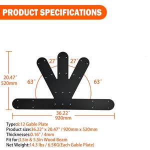 Plaque de pignon, support de connecteur en treillis enduit de poudre noire <span class=keywords><strong>poutre</strong></span> en <span class=keywords><strong>bois</strong></span> fixe, plaque de pignon décorative - Product Image 3