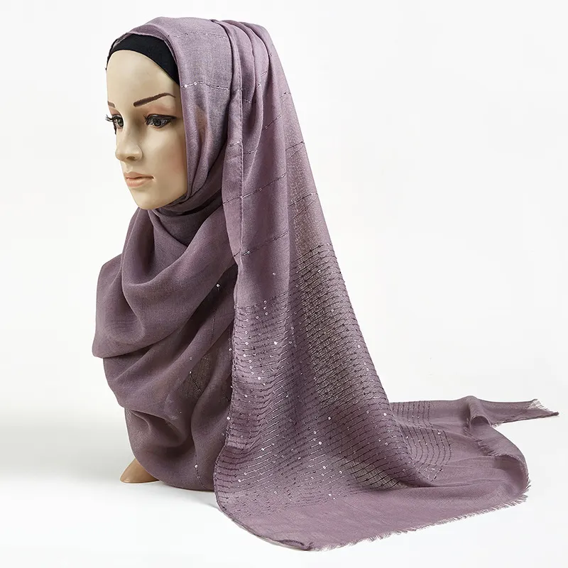 Hot Sale Women Muslim Hijab Polyester Sequin Glitter Head Scarf Shawl Plain Islamic Hijab Scarf