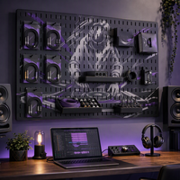 Toile de fond personnalisée en panneaux perforés avec fentes ovales pour studio d'enseignement musical, supports de feuilles perforées et rangement d'accessoires audio