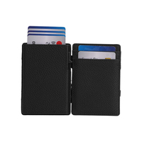 Tarjetero Pop-up Personalizable con Bloqueo RFID Antirrobo, Correa Elástica, Cartera Delgada de Cuero Genuino para Tarjetas de Crédito