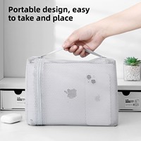 Sac cosmétique en maille respirante, pochette légère à fermeture éclair, organiseur de maquillage pliable pour les articles de toilette de voyage, les essentiels de gym