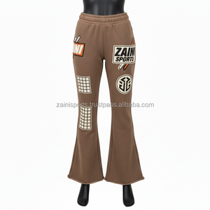 กางเกงผ้าคอตตอนโพลี280เกรดพรีเมียมของผู้หญิงกางเกงผ้ายืดสีน้ำตาลอ่อนพร้อมการถ่ายโอนความร้อนออกแบบโลโก้ได้ตามต้องการ - Product Image 1