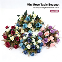 Vente en gros de fleurs artificielles faites à la main, style moderne, 12 têtes de petites branches de roses pour la décoration de la maison, mariage, Saint-Valentin