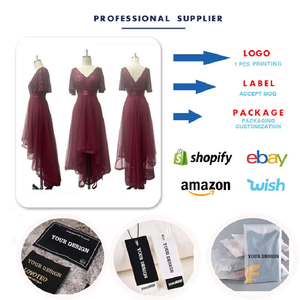 TW00090 트렌디한 신부 들러리 드레스 V넥 A라인 플러피 쉬폰 불규칙한 짧은 소매 우아한 이브닝 드레스 스팽글 프롬 드레스 - Product Image 4