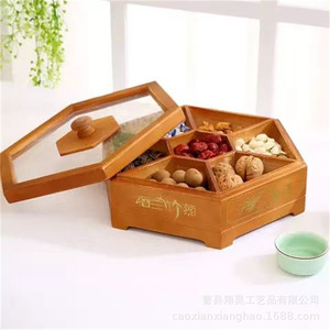 Caja de almacenamiento hexagonal de madera con tapa, 6 compartimentos para frutas secas, dulces, aperitivos, organizador de escritorio, decoración para sala de estar - Product Image 4