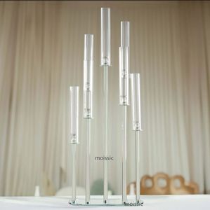 Candelabro de Cristal de 7 Brazos, Transparente y Brillante, Diseño Cónico de 42.52 Pulgadas, Base de Espejo, Centro de Mesa para el Día de San Valentín - Product Image 1