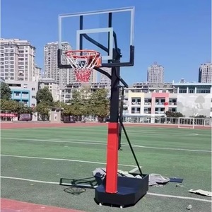 Aro de Baloncesto Metálico de Altura Ajustable con Tablero de Vidrio Templado para Uso en Canchas Exteriores - Product Image 1