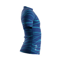 Maillot de bain anti-UV à manches courtes pour homme, respirant, bleu marine, imprimé vagues, idéal pour le surf et les sports nautiques