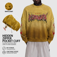 Sweat-shirt en tricot gaufré délavé vintage pour homme, impression personnalisée, effet vieilli, coupe oversize, style streetwear, soutien aux marques start-up