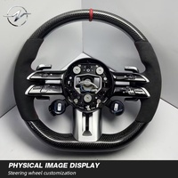 Volant personnalisé en cuir et fibre de carbone, perforé, à 4 branches, style bouton, avec étiquette rouge, pour Mercedes-Benz Classe C