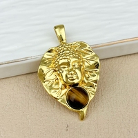 Colgantes con Forma de Hoja de Bódhi Chapados en Oro de Estilo Religioso, Piedra Natural con Incrustaciones de Amatista y Rodonita, Colgante de Cabeza de Buda, Amuleto, Joyería