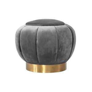 <strong>Small</strong> Round Fabric <strong>Stool</strong> with Golden Base for <strong>Foot</strong> <strong>Stool</strong> Use - Product Image 1
