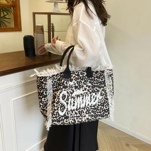 Custom Your Logo SUMMER Letter Tote Bags Women Leopard Handbag Large Capacity Totes for Outdoor Travel Work - Product Image 5