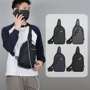Men's Chest <b>Bag</b> Large Capacity Coating Material USB Port Outdoor Commuter Crossbody <b>Bag</b> Solid Color Gray Black Dark Blue Dark - Product Image 2