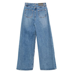 Celana <span class=keywords><strong>Jeans</strong></span> Wanita Model Straight Fit Berpinggang Sedang dengan Bordir dan Lubang-Lubang, Bahan Bernapas untuk Gaya Kasual dan Seksi - Product Image 2