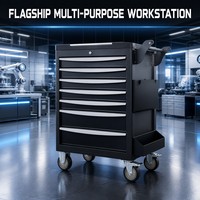 Armoire à roulettes robuste à 7 tiroirs avec cadre en acier renforcé et plateau latéral pour outils, pour usage industriel