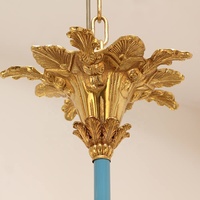 Lustre en laiton rococo de couleur bleue à 8 lumières pour table à manger
