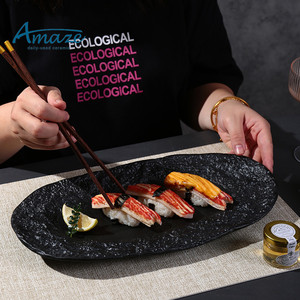 Precio barato al por mayor logotipo personalizado vajilla <span class=keywords><strong>tapas</strong></span> sushi platos conjunto vajilla unglaze negro cerámica restaurante plato - Product Image 5