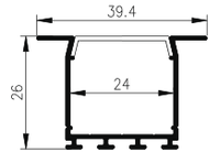 Perfil de Aluminio LED para Iluminación Lineal Empotrada, Serie con Difusor, Tapas y Clips, para Tiras LED de 26*26 mm