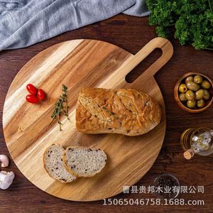 Planche à découper ronde en bois d'acacia 30 cm avec poignée pour cuisine, restaurant, fête - Product Image 2