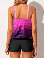 Top Tankini Bluson para Mujer, Sin Parte Inferior, Corte Holgado, Diseño Color Block, Chifón, 1 Pieza, Relleno Extraíble, Talla XX-Large