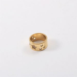 Luxury Gold Plated Adjustable Hollow <b>Ring</b> Stainless Steel <b>Cz</b> Zircon Star <b>Ring</b> - Product Image 4