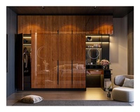 Panneau de miroir complet en bois matériau moderne à haute brillance organisateur de vêtements dressing chambre à coucher armoire 4 portes