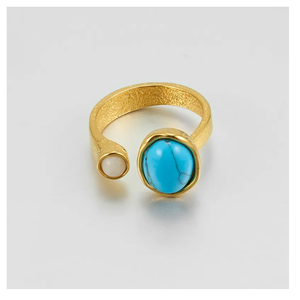 Fournisseur indien direct Dernières 18K plaqué or en acier inoxydable Texture givrée géométrique Bague de doigt Pierre bleue Bagues de mode - Product Image 4