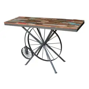 Industrial Vintage India Living Room Furniture Iron Metal Solid Antique Reclaimed Wood Console Table French Design