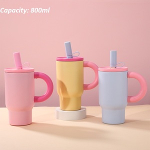 800ml Stainless Steel Tumbler <b>With</b> <b>Straw</b> Vacuum Insulated Travel Mug Pink Yellow Gray - Product Image 1