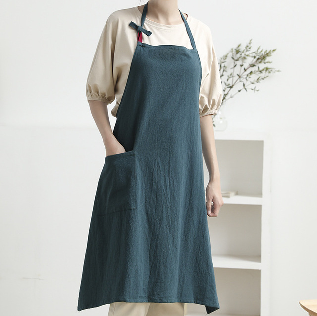 DUOLAI Customized Fancy New Design Adjustable Linen Cotton Kitchen Bib Adult Aprons for Cooking