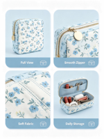 Pochette de rangement pour maquillage à motif floral, organiseur de toilette léger pour les voyages, sac cosmétique