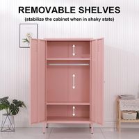 Armoire moderne pour enfants avec étagères réglables, tringle de suspension, 2 portes, en métal rose, pour le salon