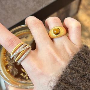 S925 Pure Silver Ring Natural <b>Tiger</b> <b>Eye</b> Stone Inlay Niche Design Light Luxury Maillard Style Brushed Craftsmanship Cat <b>Eye</b> Ring - Product Image 4