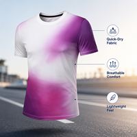 Kaos Olahraga Performa Tinggi Cetak Gradien Cairan Cepat Kering Anti-UV 100% Poliester V-neck Lengan Pendek untuk Lari Ketahanan dan Kebugaran