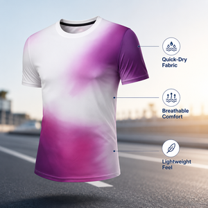 Kaos Olahraga Performa Tinggi Cetak Gradien Cairan Cepat Kering Anti-UV 100% Poliester V-neck Lengan Pendek untuk Lari Ketahanan dan Kebugaran - Product Image 1