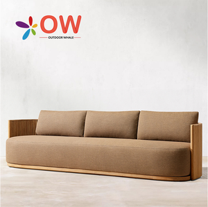 Bộ bàn ghế <span class=keywords><strong>sofa</strong></span> ngoài trời hình chữ L bằng gỗ tếch, chống nước, gồm bàn trà gỗ, dành cho khách sạn hiện đại. - Product Image 4