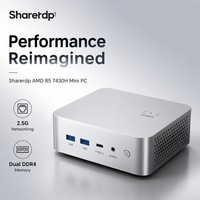 Sharerdp Compact 4K Triple Display Desktop Gaming Mini PC AMD Ryzen 5 7430H Aluminum Chassis Thunderbolt 4 2.5G Ethernet WiFi 6E
