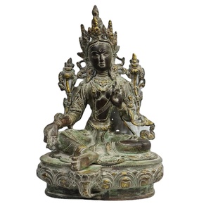 Statuette tibétaine artisanale, Sculpture Antique verte, finition en laiton, métal, qualité supérieure, bouddhisme religieux indien, inde - Product Image 4