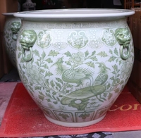 Pot Keramik Besar Antik Qianlong dengan Pola Phoenix yang Dilukis Tangan untuk Penggunaan di Luar Ruangan, Pot Tanaman Taman untuk Dekorasi Lantai, Pot Bunga Hias